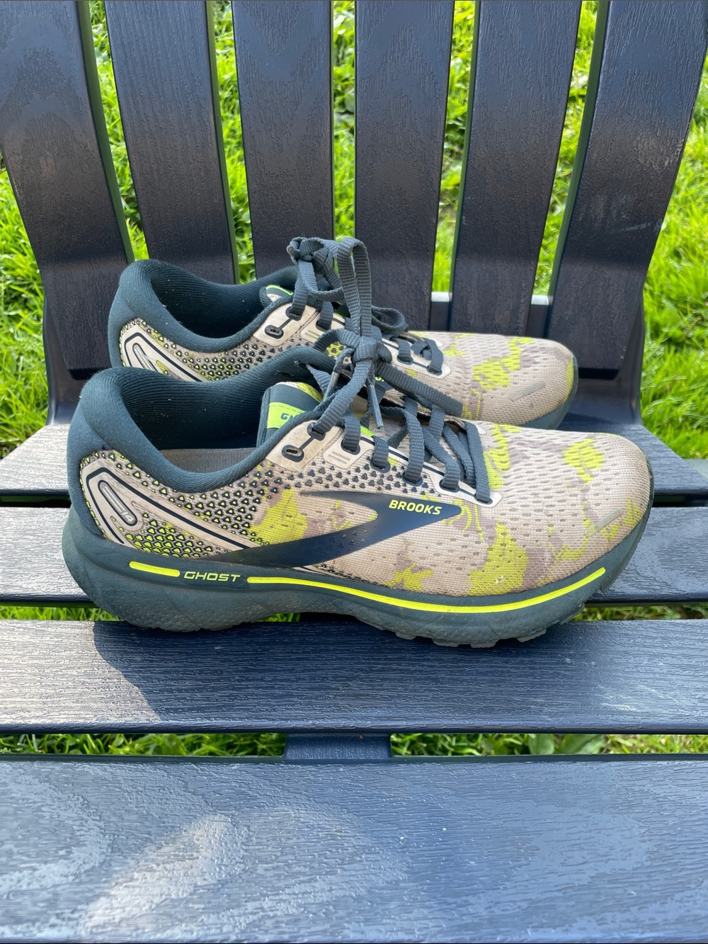Brooks Ghost Men's Running Shoes - Olive Green with Neon Yellow Accents
